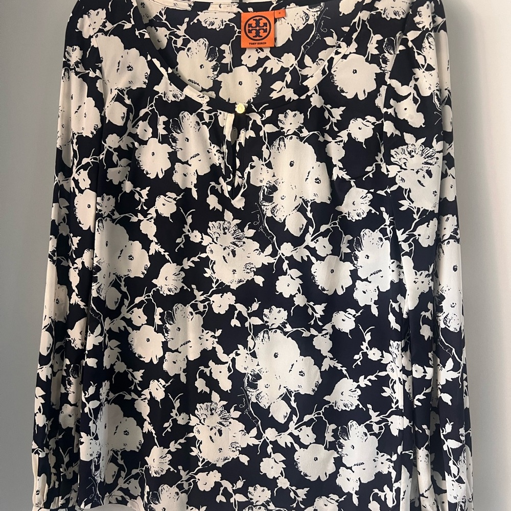 Tory Burch Black and White Floral Blouse